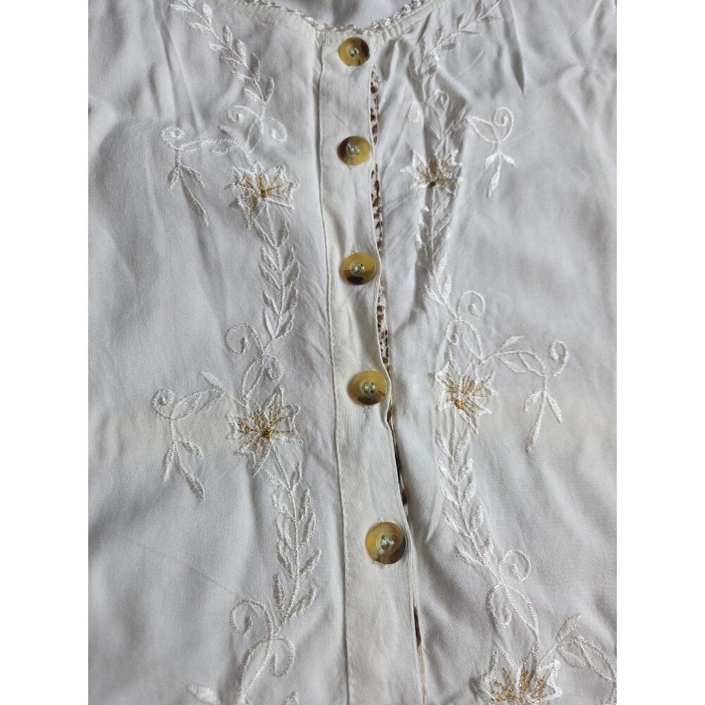 Raya Sun Swing Tank Dress L Cream Embroidery Lace Ruffles Lightweight Buttons - Picture 4 of 11